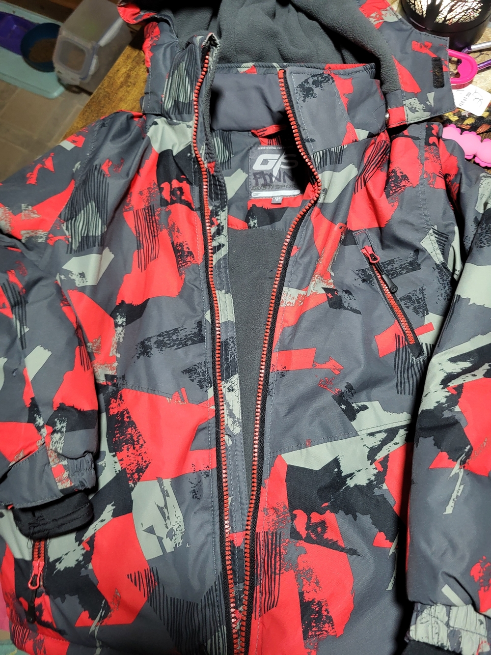 Kids Red & Gray Hooded Puffer Jacket by GFX